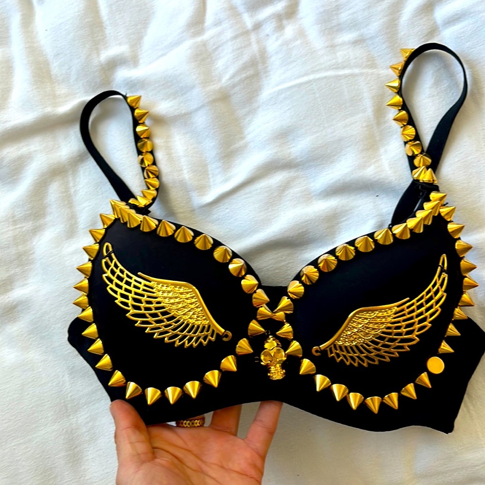 Gold Wings, Skull, and Spikes Bra! Super hot!
